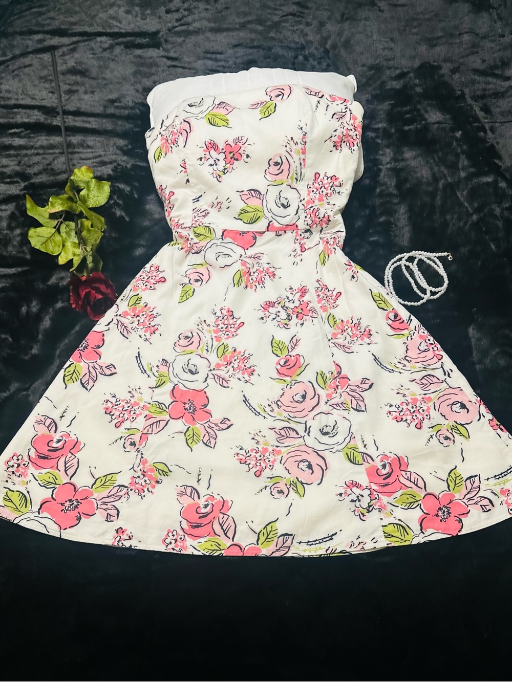 Loft Summer Strapless Dress Fit Flare Floral A Line Skirt All Natural Fabric